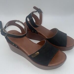 Polo Ralph Lauren Black Suede Block Heel Ankle Strap Sandal Women's Size 7.5‎
